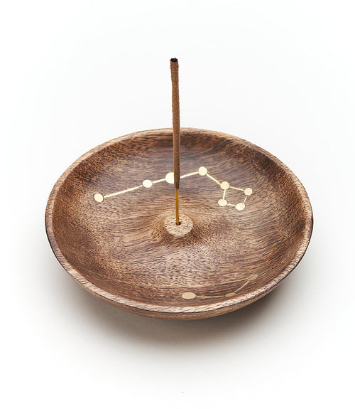 Jyotisha Celestial Round Trinket Dish Incense Holder - Wood, Brass