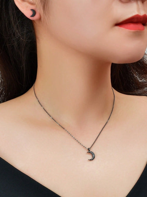 Black Moon Anhänger mit Mond- und Stern-Ohrstecker-Set Himmlisch