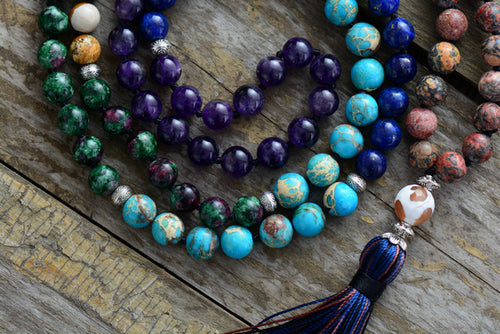 7 Chakra Mala Unique 8MM Natural Stone Long Tassel