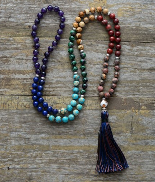 7 Chakra Mala Unique 8MM Natural Stone Long Tassel