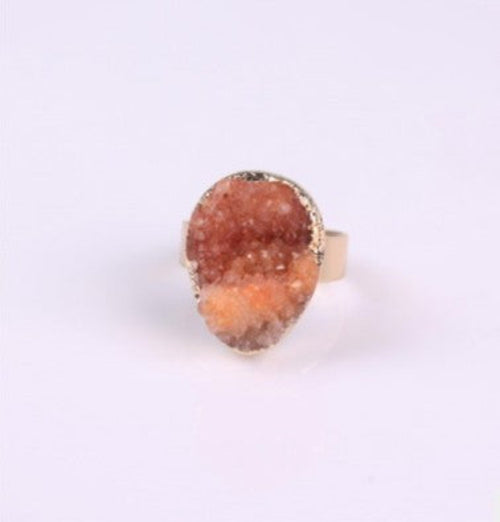 Ringe für Damen mit Naturstein-Achatkristallknospe, Vintage-Ringe in Rosé