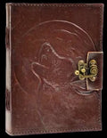 Wolf Moon goat leather journal with crescent moon, handmade paper and latch