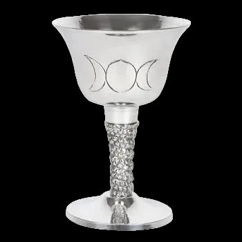 Triple Moon Metal Chalice — Silver-Tone Ritual Vessel — product image