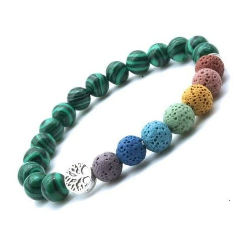 Baum des Lebens Sieben Chakra und Jade Grün Lavastein Armband