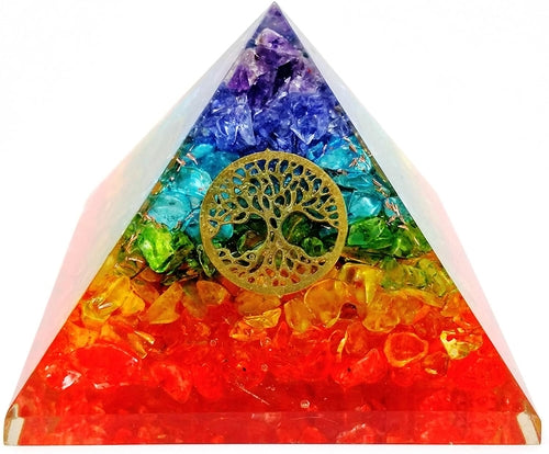Seven Chakra Orgone Pyramid with Tree Of Life Symbol