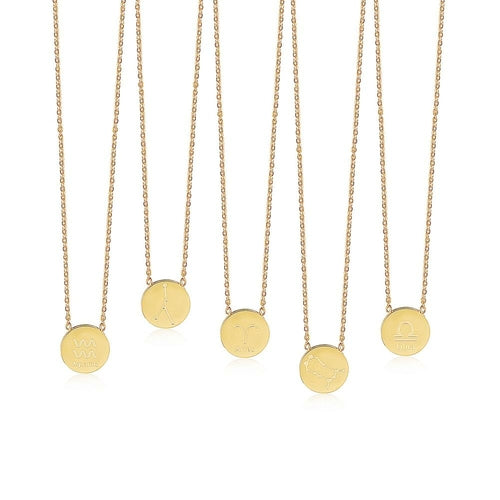 GLOSSY GOLD ROUND ZODIAC NECKLACE