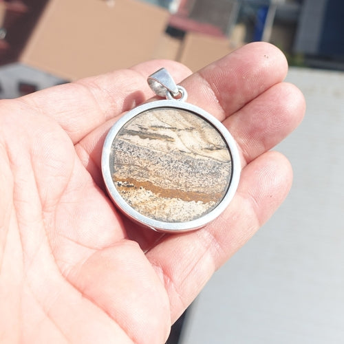 Minimalist Brown Jasper Silver Amulet, Sterling Silver Pendant,