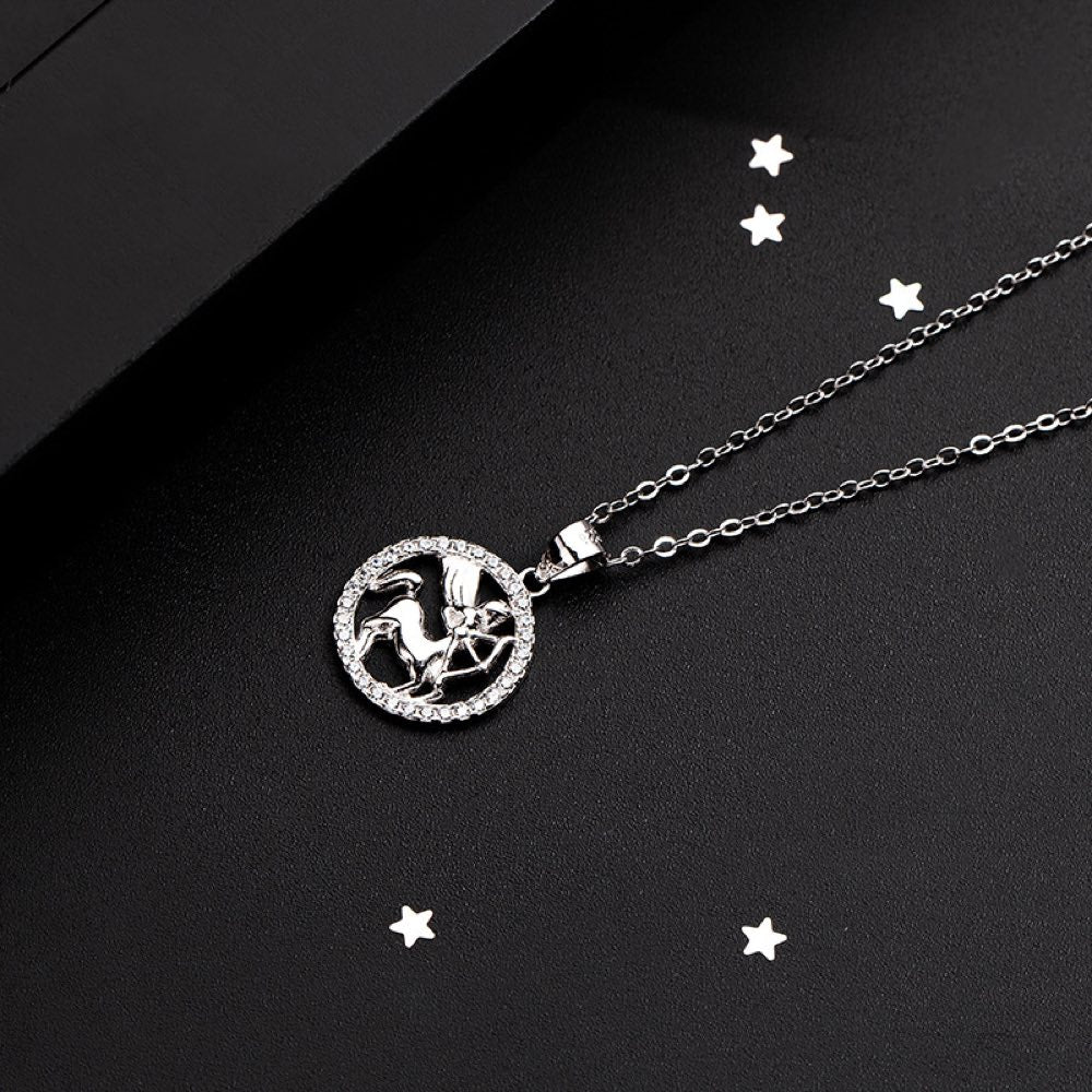 Silver Sagittarius zodiac pendant necklace with archer pendant