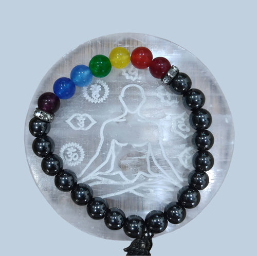 Selenite Charging Seven Chakra Coaster – Engraved Healing Plate