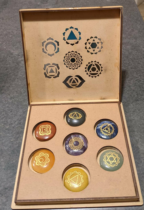 7 Stone Chakra Set Palm Stones Engraved Healing Stones Reiki Healing