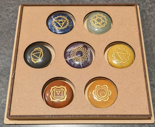 7 Stone Chakra Set Palm Stones Engraved Healing Stones Reiki Healing