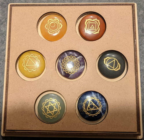 7 Stone Chakra Set Palm Stones Engraved Healing Stones Reiki Healing