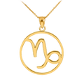 Gold Capricorn zodiac pendant necklace with Capricorn symbol on transparent background