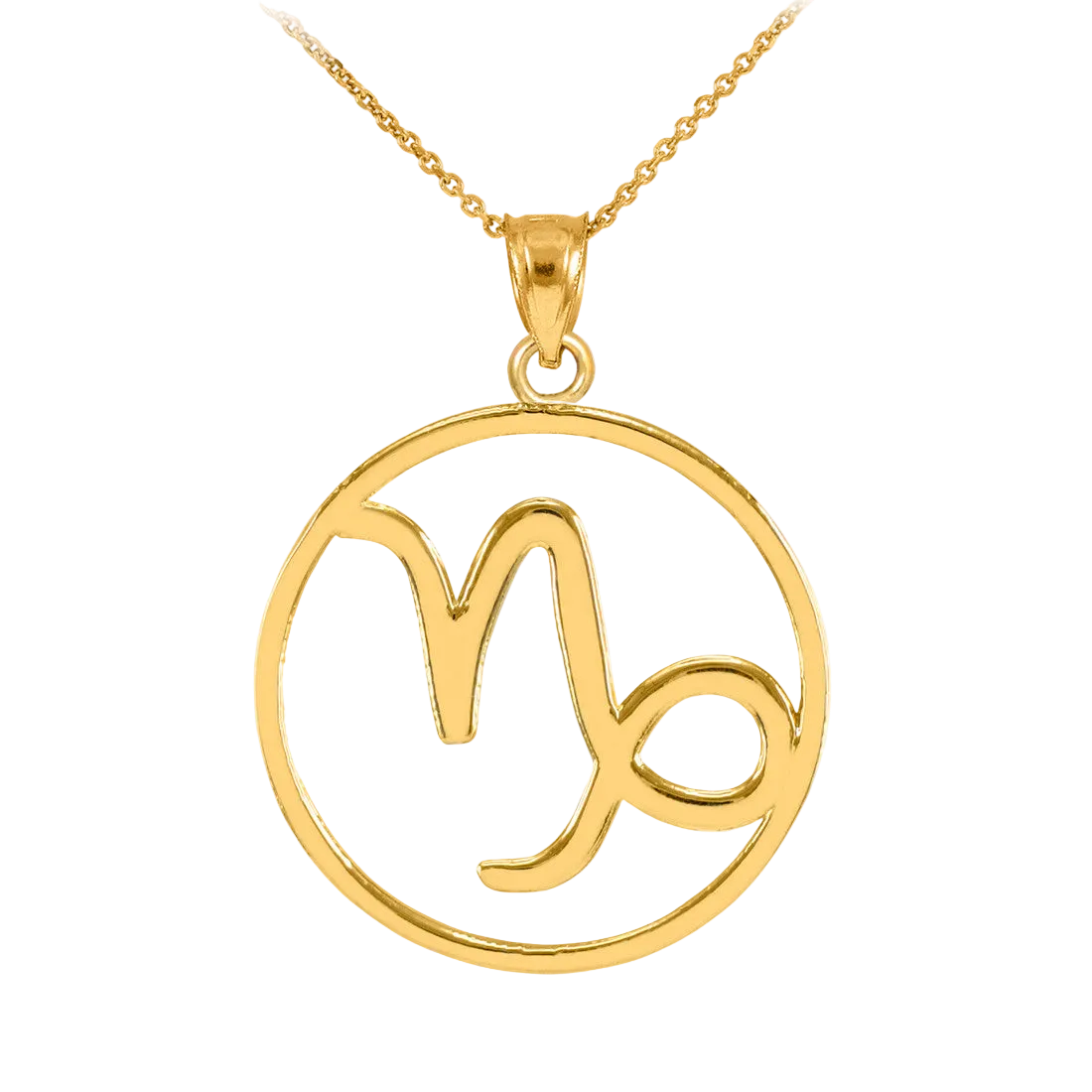 Gold Capricorn zodiac pendant necklace with Capricorn symbol on transparent background
