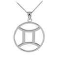 Silver Gemini zodiac pendant necklace with Gemini symbol on transparent background