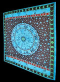 Celestial zodiac wall tapestry with astrological chart design in blue and turquoise