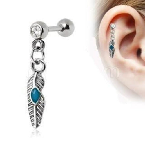 Aqua Feather Drop Cartilage Earring — product image 2
