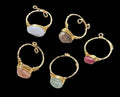 Adjustable crystal talisman rings with natural gemstones in gold-plated wire settings