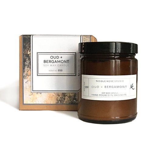 Duftkerze aus Sojawachs: Oud + Bergamotte