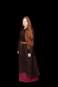 Enya umber embroidered wool wrap coat with hood