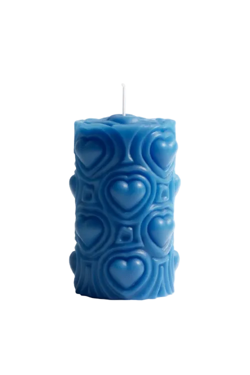 Blue Heart-Relief Pillar Candle — product image