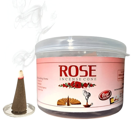 Rose Dhoop Cone Incense 50 Cones, Free Matchbox | Natural Fragrance