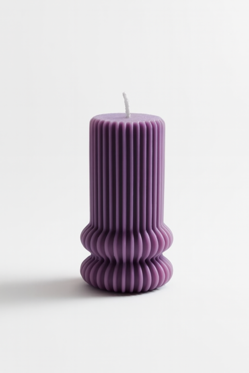Fluted Purple Pillar Candle with Ribbed Base
