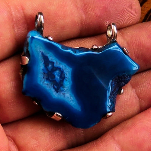 Unique Agate Pendant, Freeform Sterling Silver Amulet, Artwork Pendant
