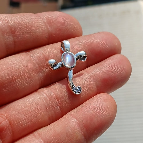 Moonstone pendant, Sterling Silver Pendant, Cross Amulet, Crucifix