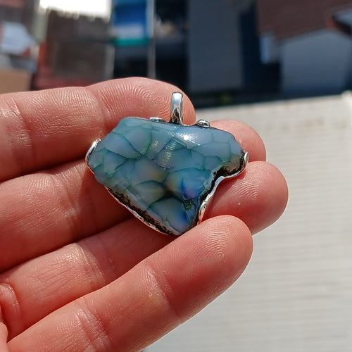 Greenish Agate Amulet, Sterling Silver Pendant, Artwork Pendant, green