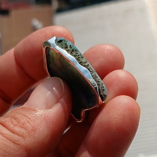 Greenish Agate Amulet, Sterling Silver Pendant, Artwork Pendant, green
