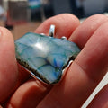 Greenish Agate Amulet, Sterling Silver Pendant, Artwork Pendant, green