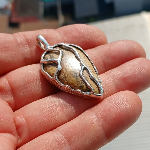 Brown Jasper Amulet, Sterling Silver Pendant, Minimalist Pendant,