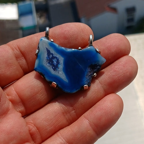 Unique Agate Pendant, Freeform Sterling Silver Amulet, Artwork Pendant