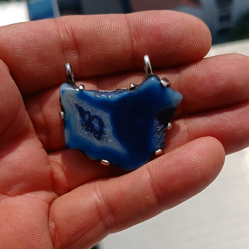 Unique Agate Pendant, Freeform Sterling Silver Amulet, Artwork Pendant