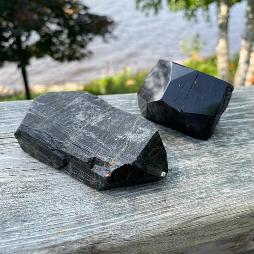 Black Tourmaline Double Terminated Rough Cut Points