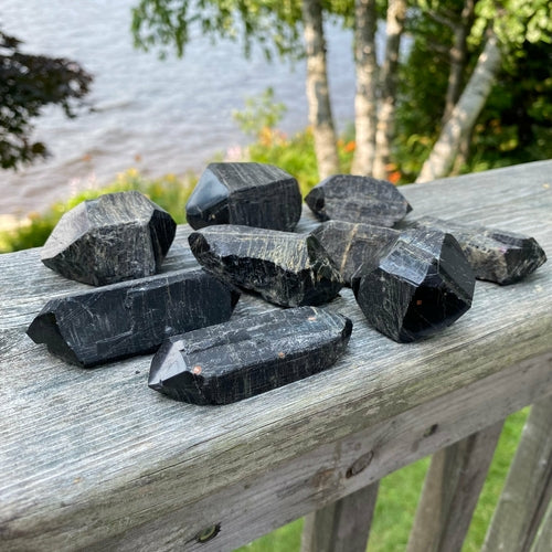 Black Tourmaline Double Terminated Rough Cut Points