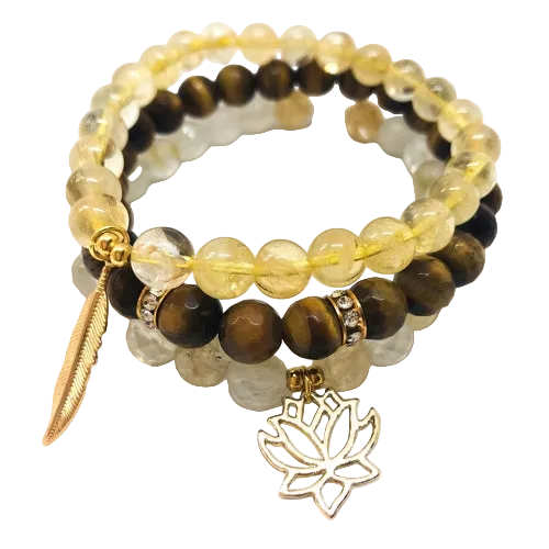 The Solar Light Bracelet Stack — Citrine, Tiger’s Eye & Lotus — product image 5