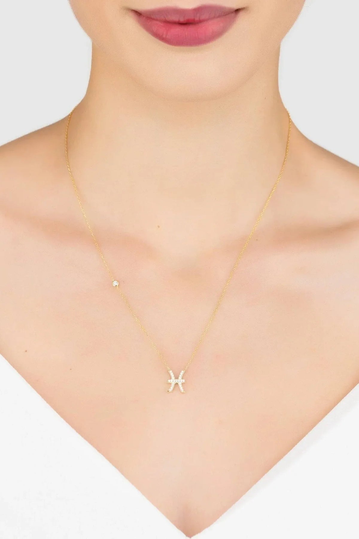 Latelita Gold Pisces zodiac necklace, alternate view
