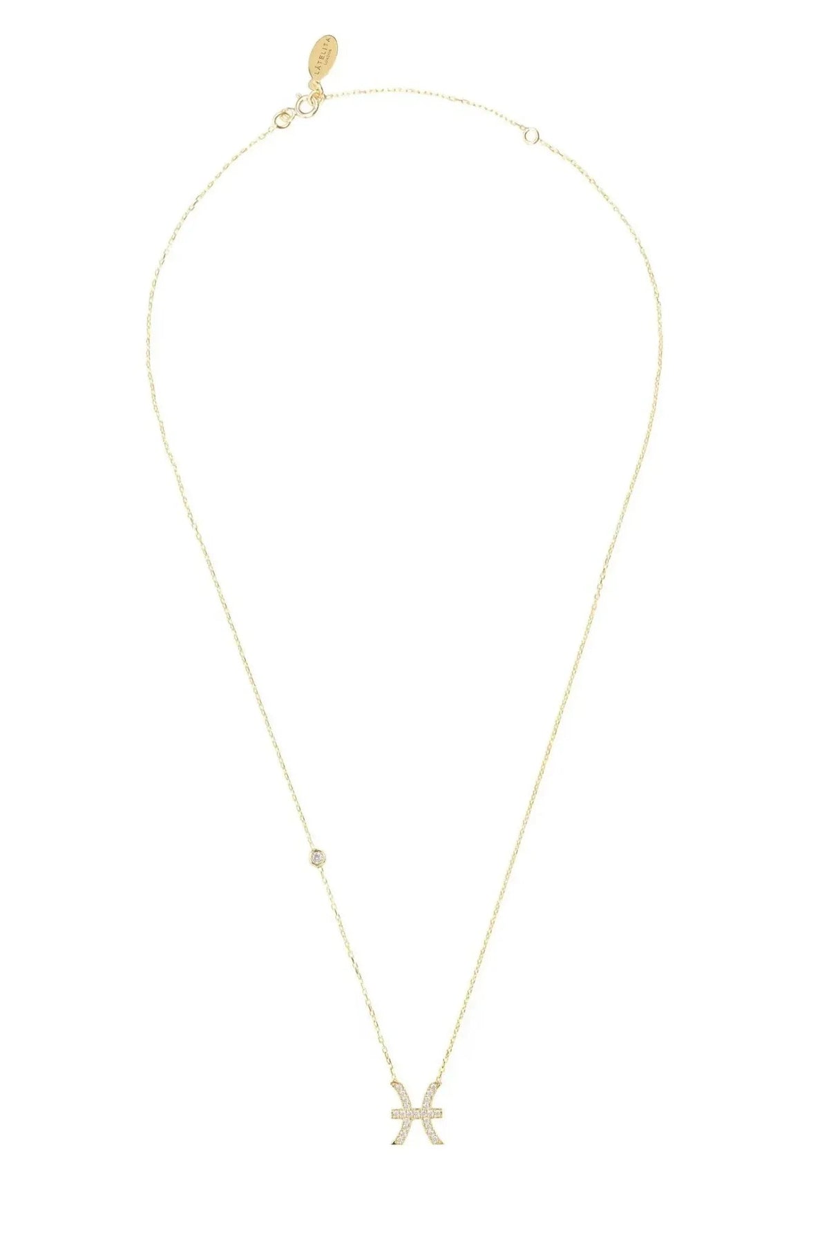 Latelita Gold Pisces zodiac necklace, detail view