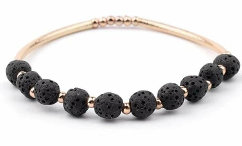 Bracelet diffuseur d'huiles essentielles en pierre de lave - Pierre de lave noire et or