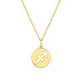 Gold Sagittarius zodiac pendant necklace with Sagittarius symbol on transparent background