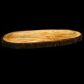 Oval acacia serving tray with natural tree-bark edge; close match for shape and natural edge.