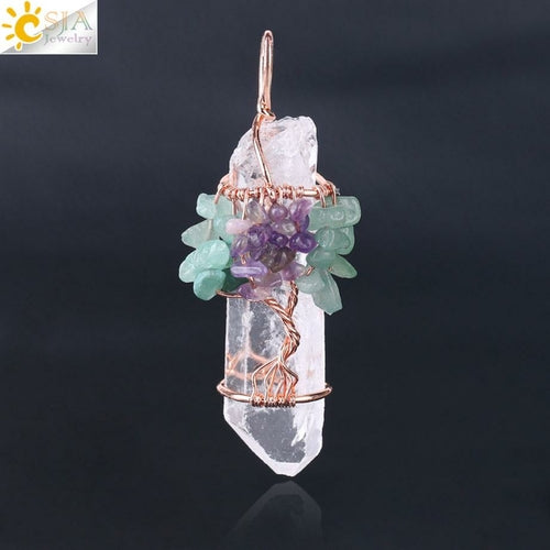 CSJA Men Big Gemstone Pendant Women Natural White Crystal Quartz 7