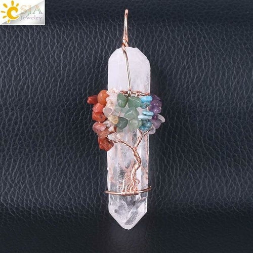CSJA Men Big Gemstone Pendant Women Natural White Crystal Quartz 7