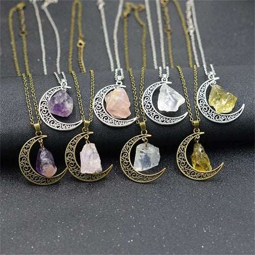 Moon Goddess Natural Stone Pendant Silver Necklace Witch Wicca Magic