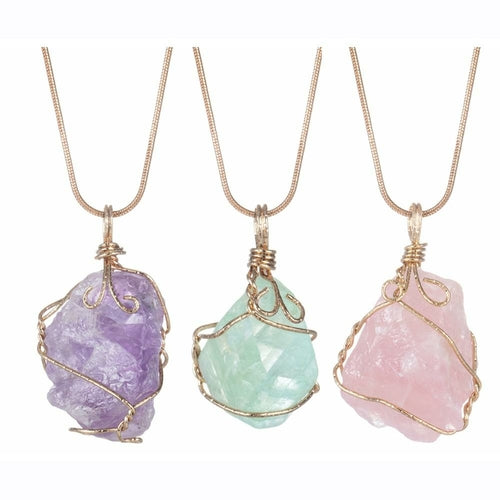 Natural Raw Crystal Pendant Necklace Roungh Tumbled Rock Stone Healing