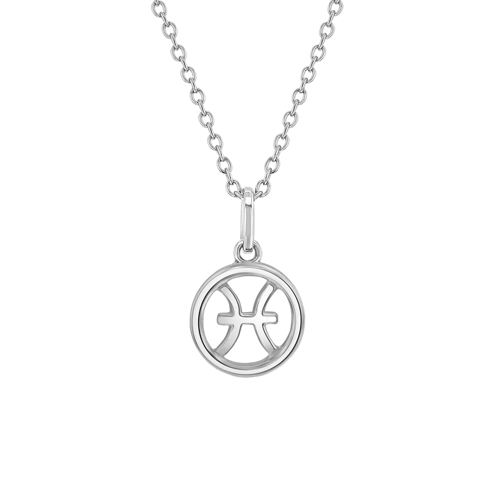 Silver Pisces zodiac pendant necklace with Pisces symbol on transparent background