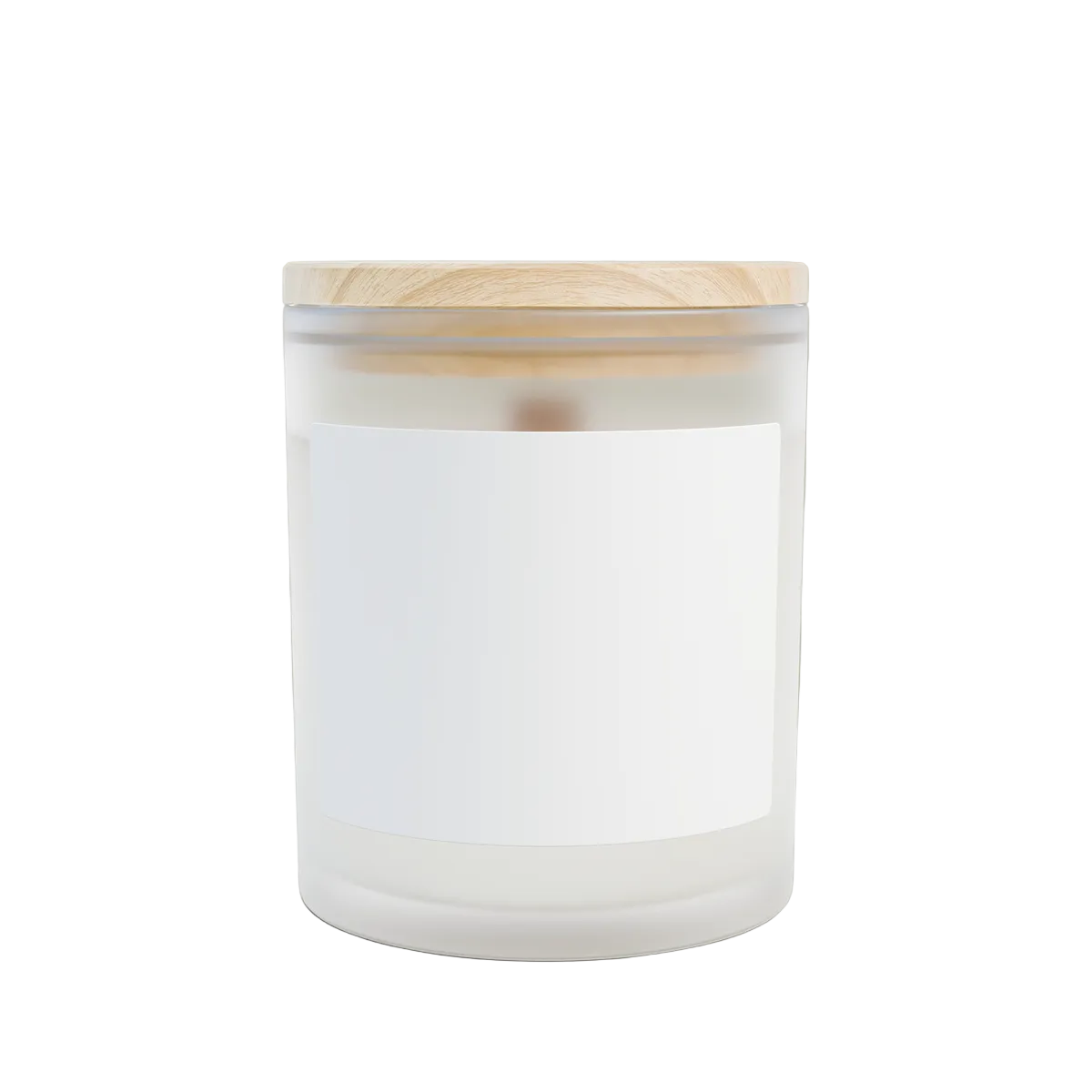 Frosted glass 11 oz candle with wooden wick; supplier-style base product reference, Taurus artwork not shown.
