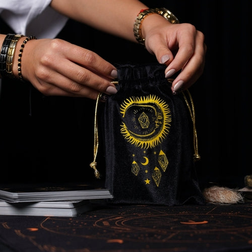 Samt-Tarotkartenbeutel Schwarz-Gold